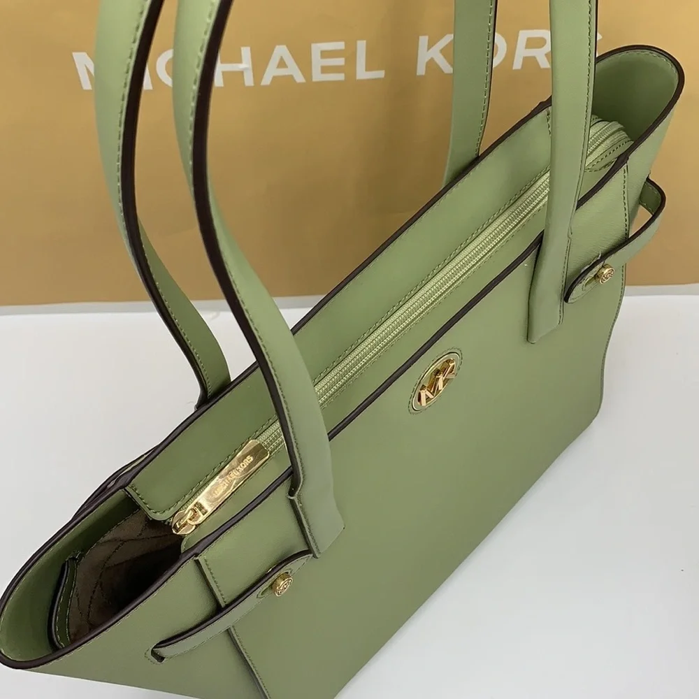 MICHAEL KORS CARMEN LARGE NORTH SOUTH TOTE LIGHT SAGE COLOR - Picture 8 of 15